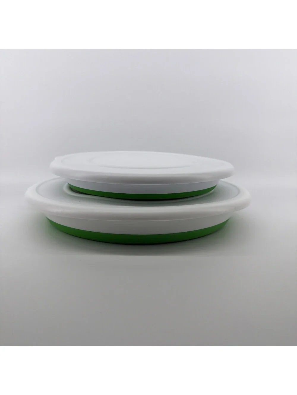 Pampered Chef Collapsible Serving Bowl 4 & 2 Qt Silicone Green White Lid